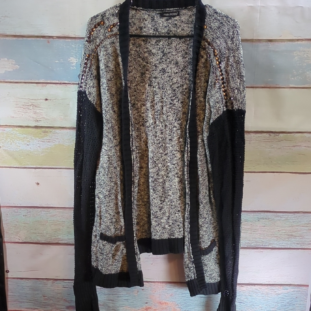 Maurices Black and Gray Open-Front Cardigan